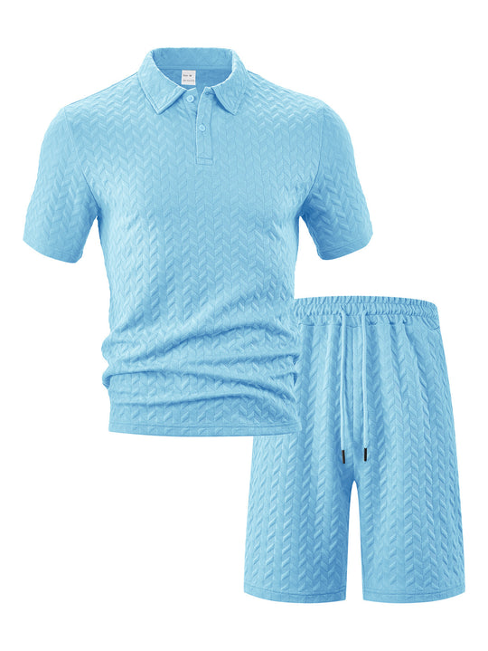 Herren elegantes Sport-Set mit strukturierter Oberfläche und bequemem Kurzarm-Polo Heidi-Mode