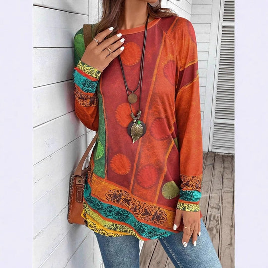 Damen Kunstvoll gestaltetes Langarmshirt Heidi-Mode