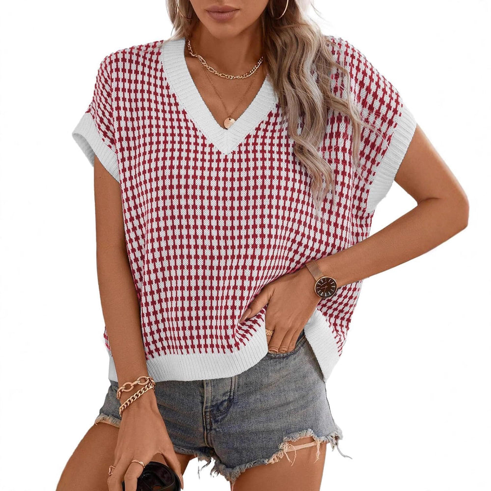 Damen lässiger V-Ausschnitt Pullover mit geometrischem Muster Heidi-Mode