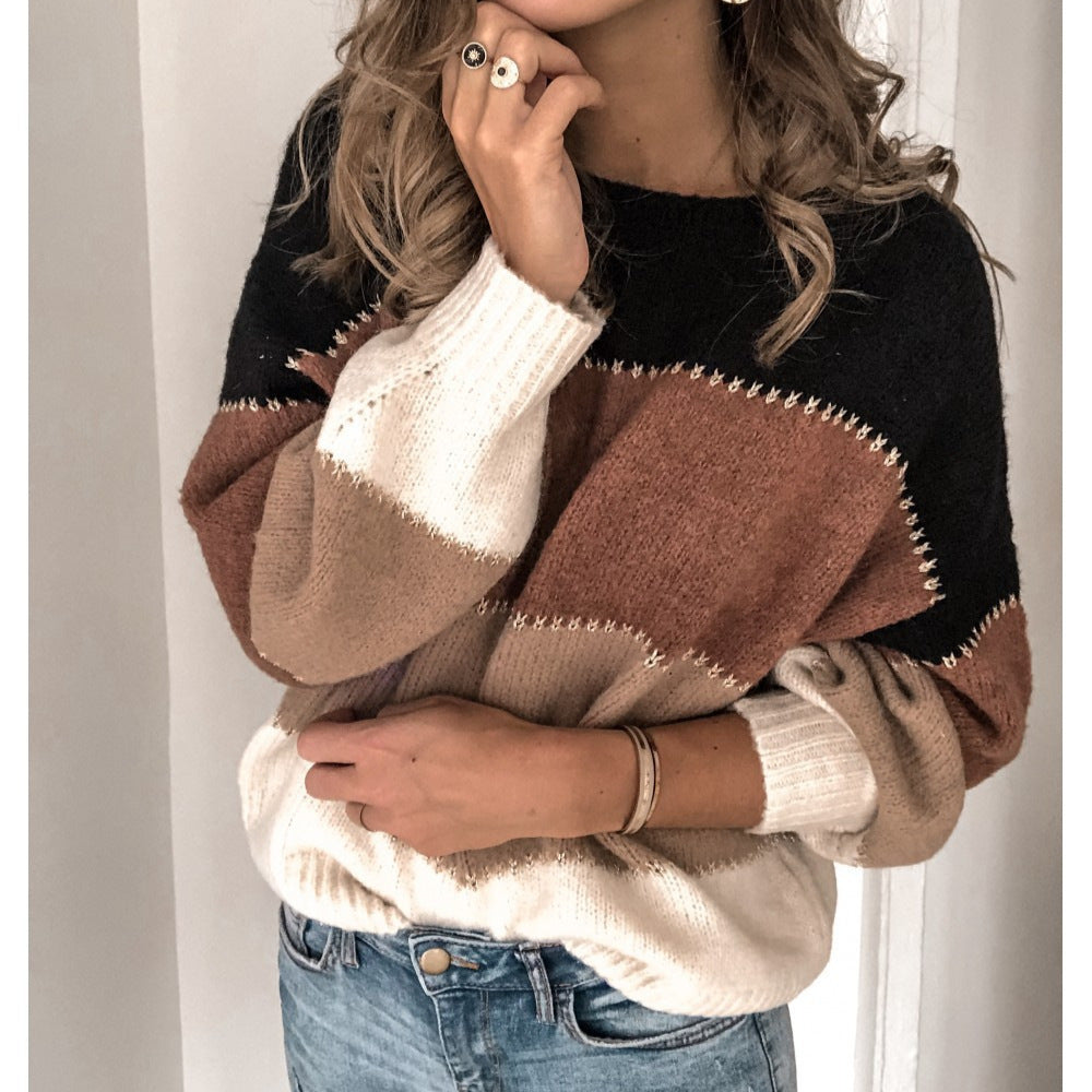 Damen bequemer Strickpullover mit modischem Farbmix Heidi-Mode