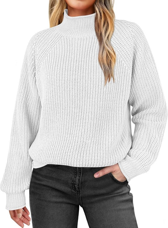 Damen modischer Strickpullover mit hohem Kragen und strukturierter Oberfläche Heidi-Mode