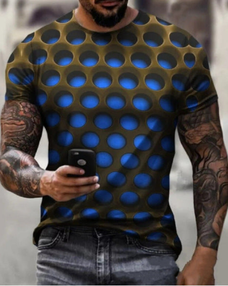 Herren T-Shirt mit künstlerischem Bienenwabenmotiv und 3D-Druck Heidi-Mode