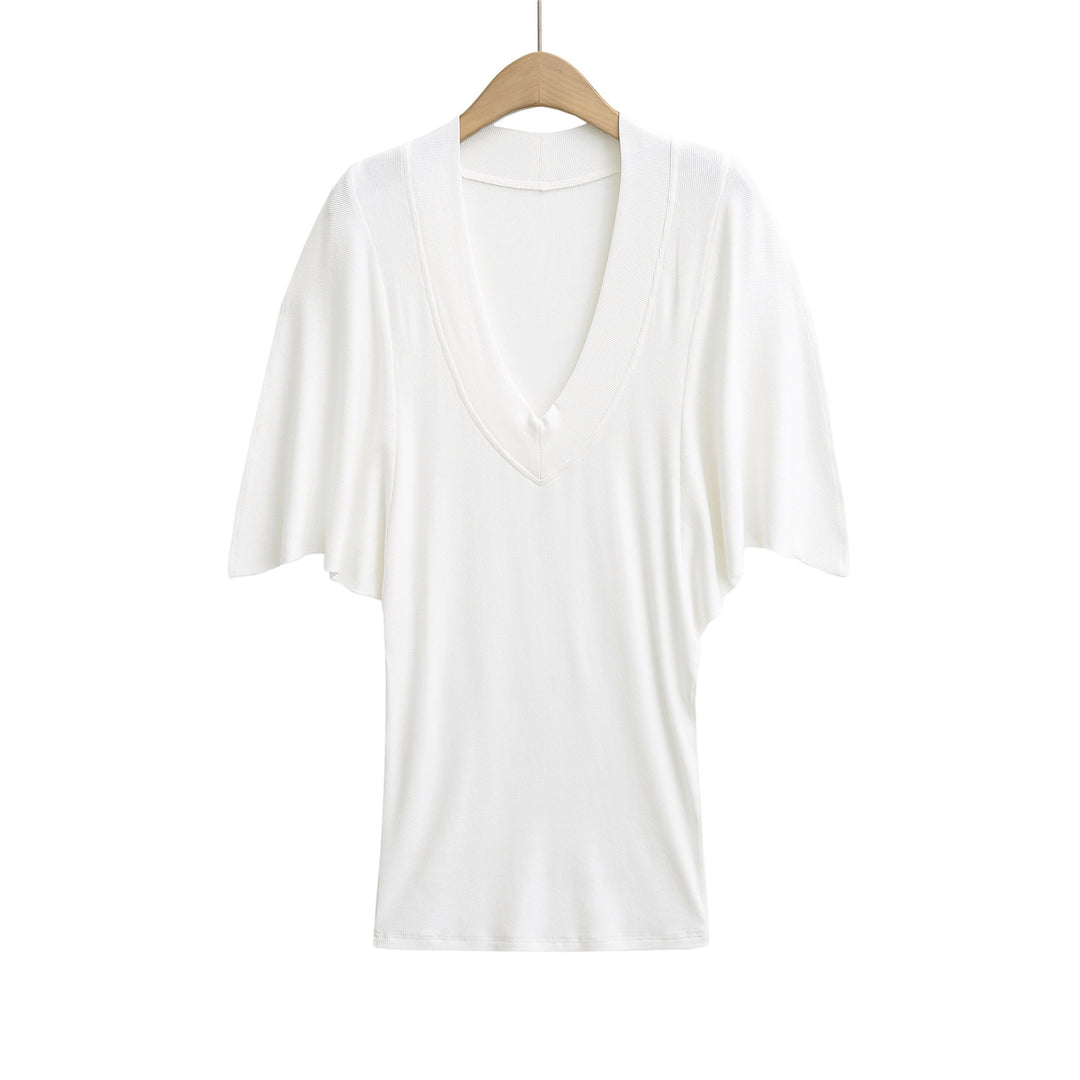 Damen V-Ausschnitt Oversized Shirt mit Schmetterlingsärmeln und raffinierter Struktur Heidi-Mode
