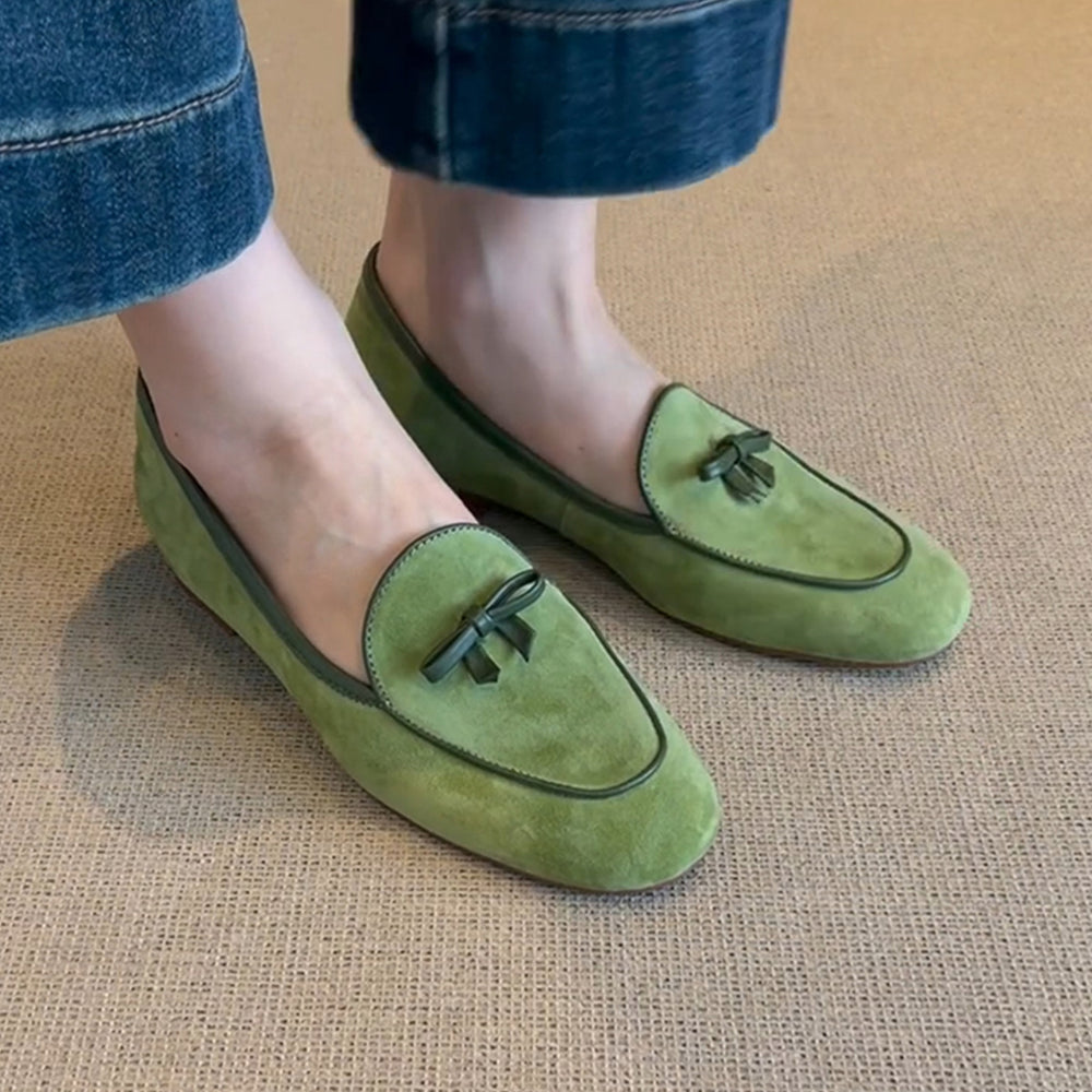 Damen Wildleder Slipper mit dekorativem Schleifendetail Heidi-Mode