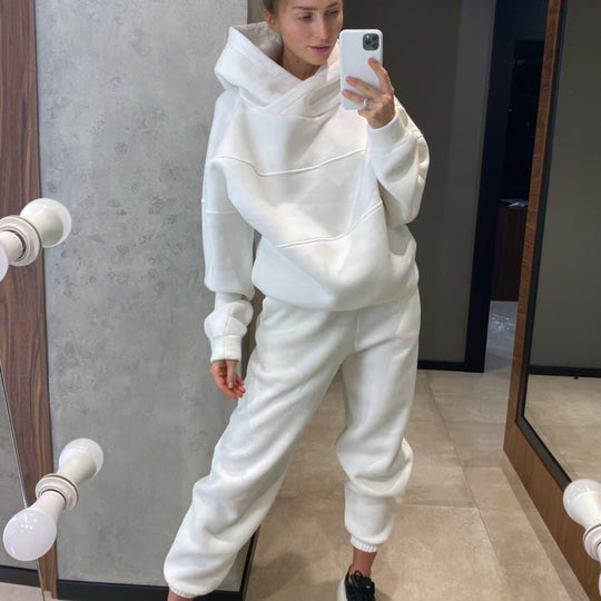 Damen lässiges Hooded Sweatset mit Ziernähten Heidi-Mode