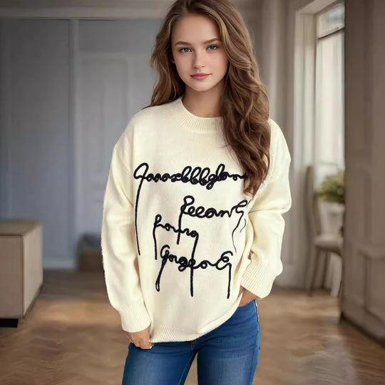 Damen lässiger Pullover mit kreativem Schriftzug Heidi-Mode