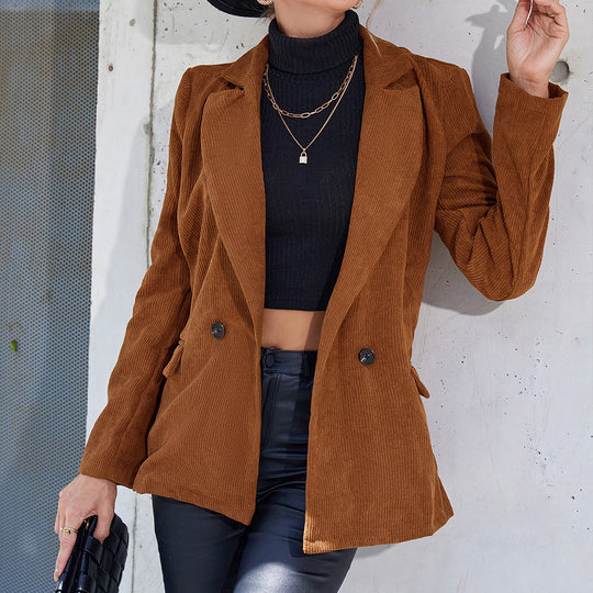 Damen cordjacke mit Doppelkknopfdesign und praktischen Seitentaschen Heidi-Mode