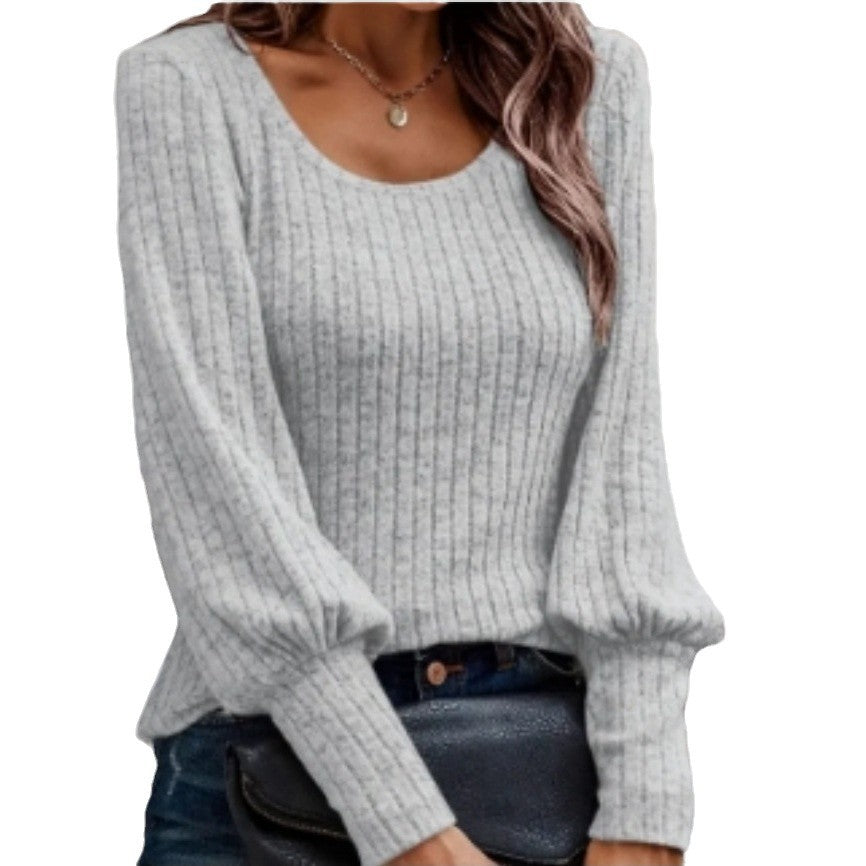 Damen Strickpullover mit Ballonärmeln und feinem Rippmuster Heidi-Mode