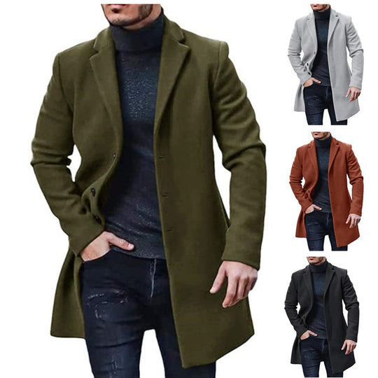 Herren eleganter Wollmantel mit modernem Schnitt und durchgehender Knopfleiste Heidi-Mode