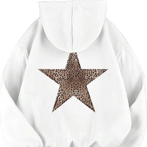 Damen lässiger Kapuzenpullover mit leopardem Muster auf Stern Heidi-Mode