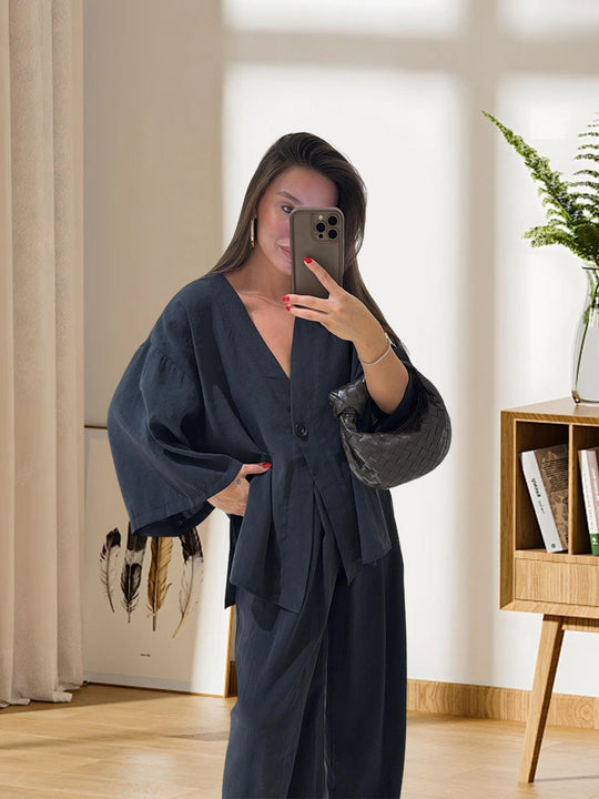Damen Elegante Kimono-Jacke mit weiten Ärmeln und lockerer Passform Heidi-Mode