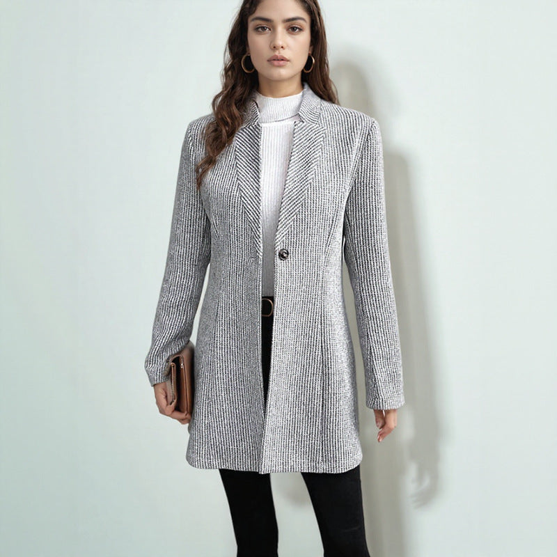 Damen Eleganter, schmal geschnittener Blazer mit feinem Streifenmuster Heidi-Mode