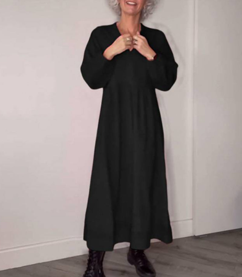 Damen Maxikleid mit elegantem V-Ausschnitt und bequemen langen Ärmeln Heidi-Mode
