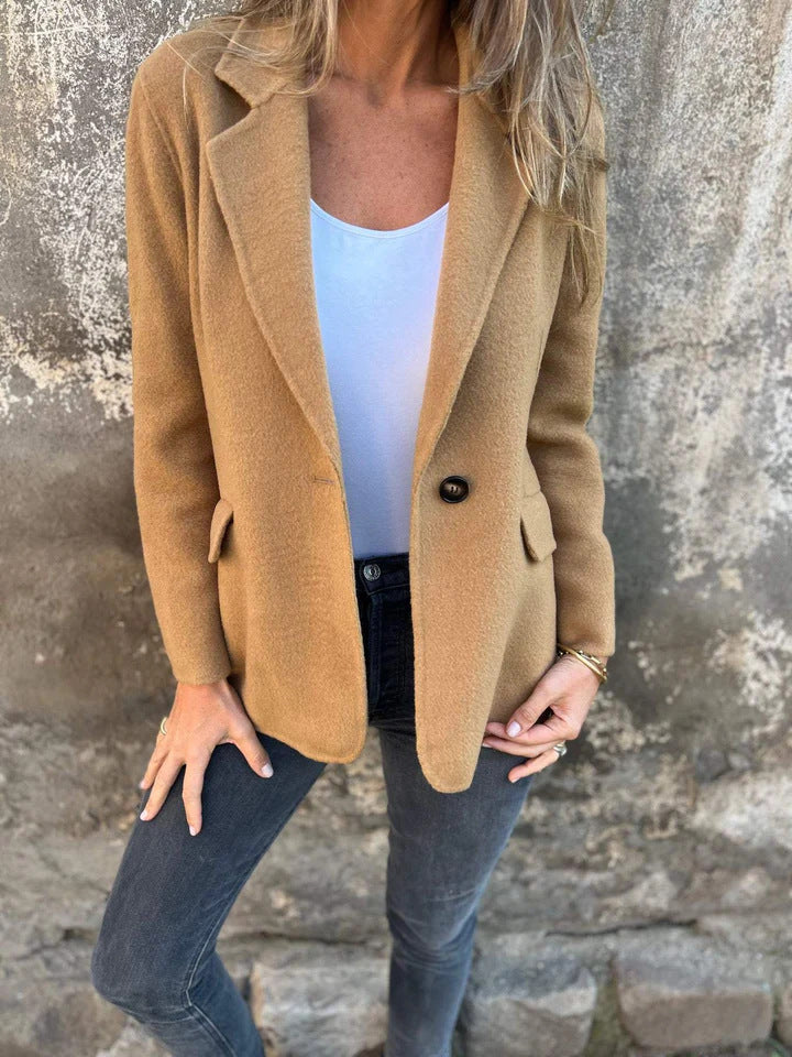 Damen elegante Wolljacke mit doppeltem Knopf Heidi-Mode