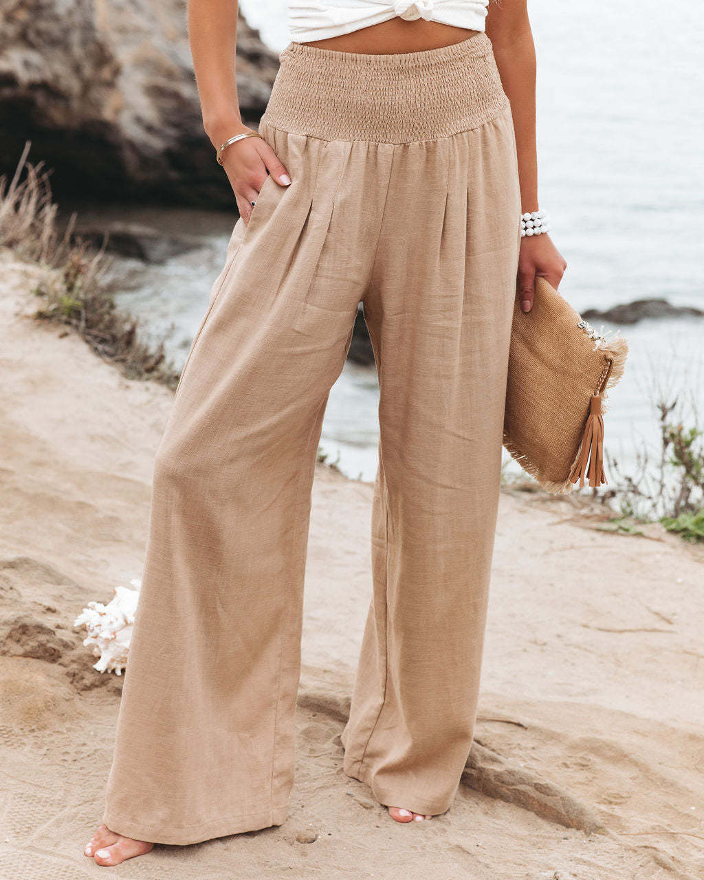 Damen Weit geschnittene Sommerhose mit elastischem Bund und eleganten Falten Heidi-Mode