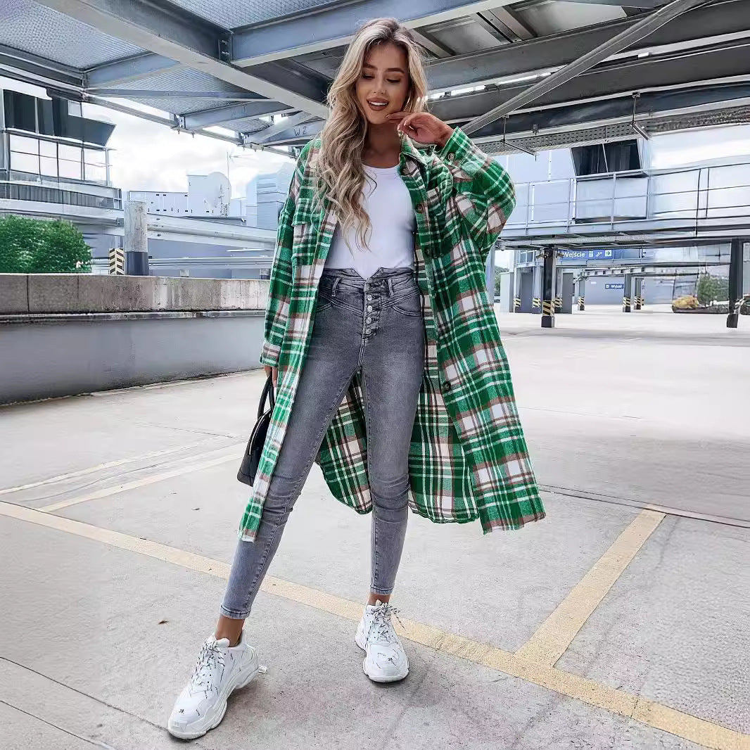 Damen Karierter Hemdblusenmantel aus weichem Baumwollmix Heidi-Mode