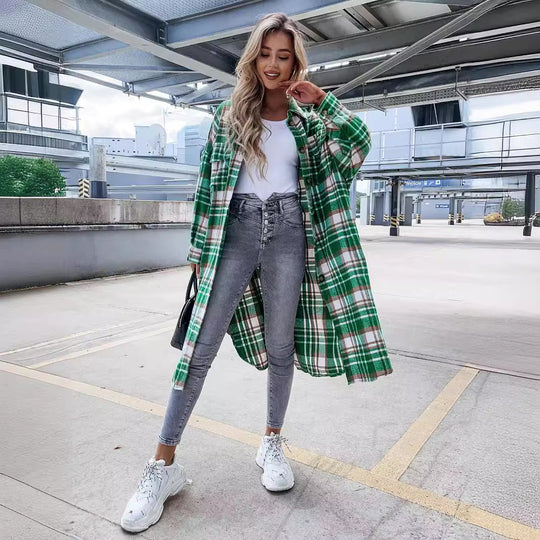 Damen Karierter Hemdblusenmantel aus weichem Baumwollmix Heidi-Mode