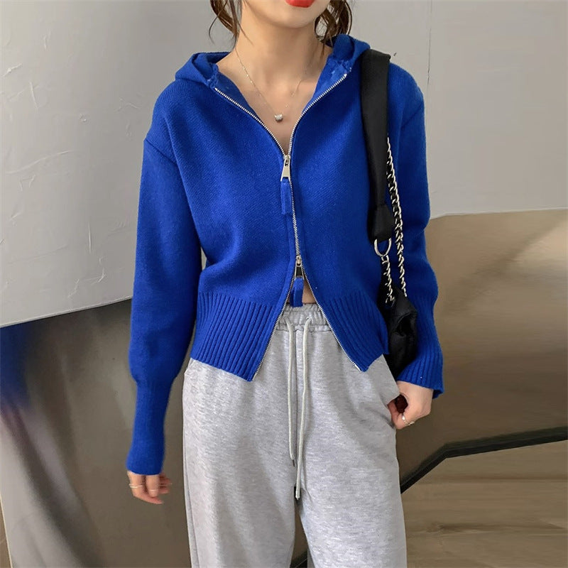 Damen Strickjacke mit hohem Kragen und Reißverschluss Heidi-Mode