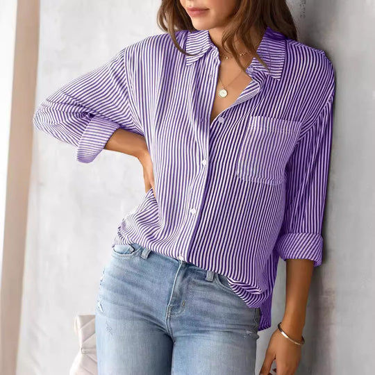 Damen Hemdbluse mit feinen vertikalen Streifen und lässigem Schnitt Heidi-Mode