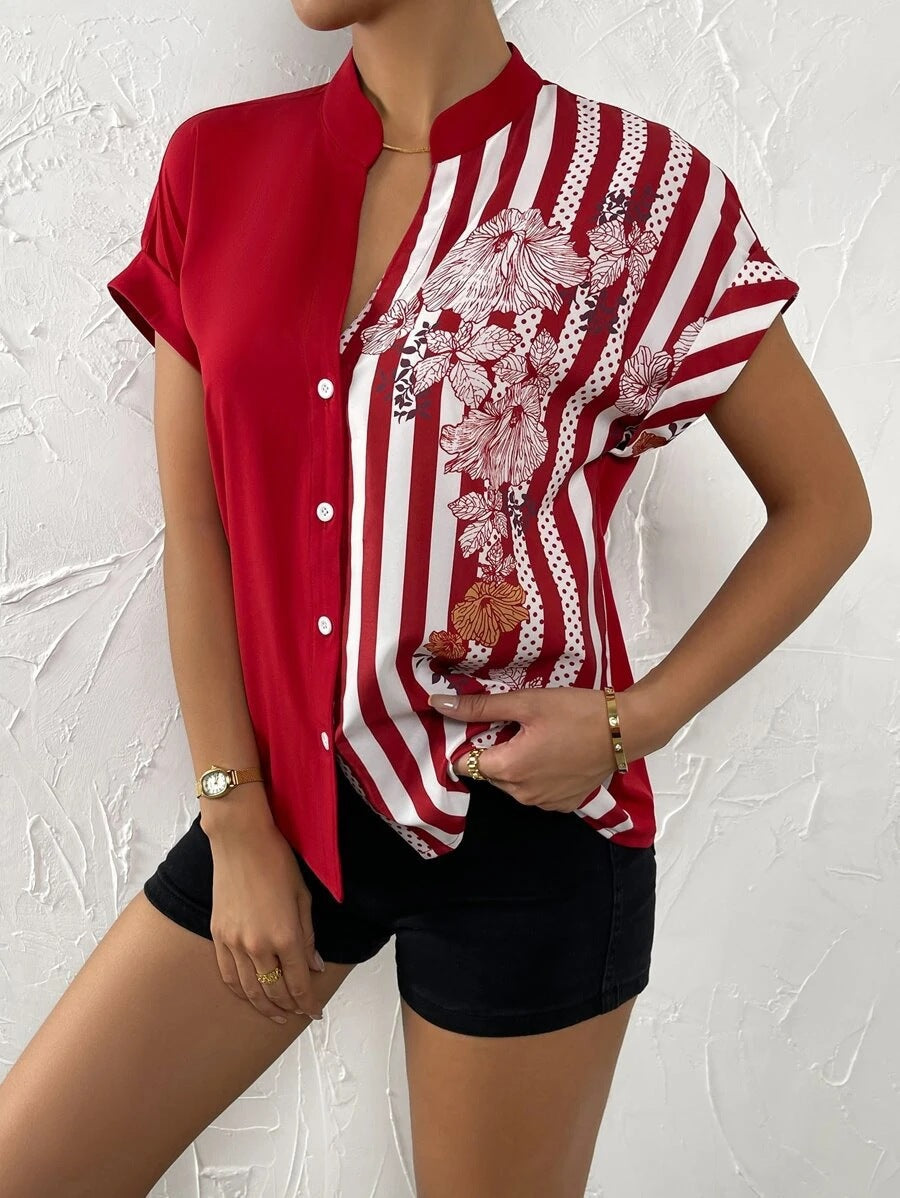 Damen Elegante Bluse mit floralem Druck und gestreiftem Design Heidi-Mode