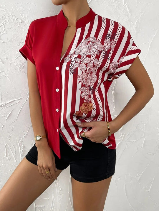 Damen Elegante Bluse mit floralem Druck und gestreiftem Design Heidi-Mode