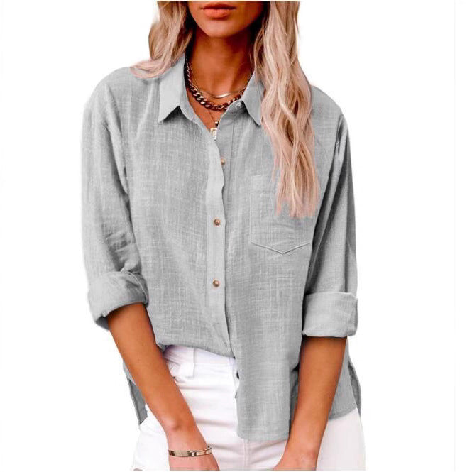 Damen lässige Leinenbluse mit kurzem Arm und Knopfdetails Heidi-Mode