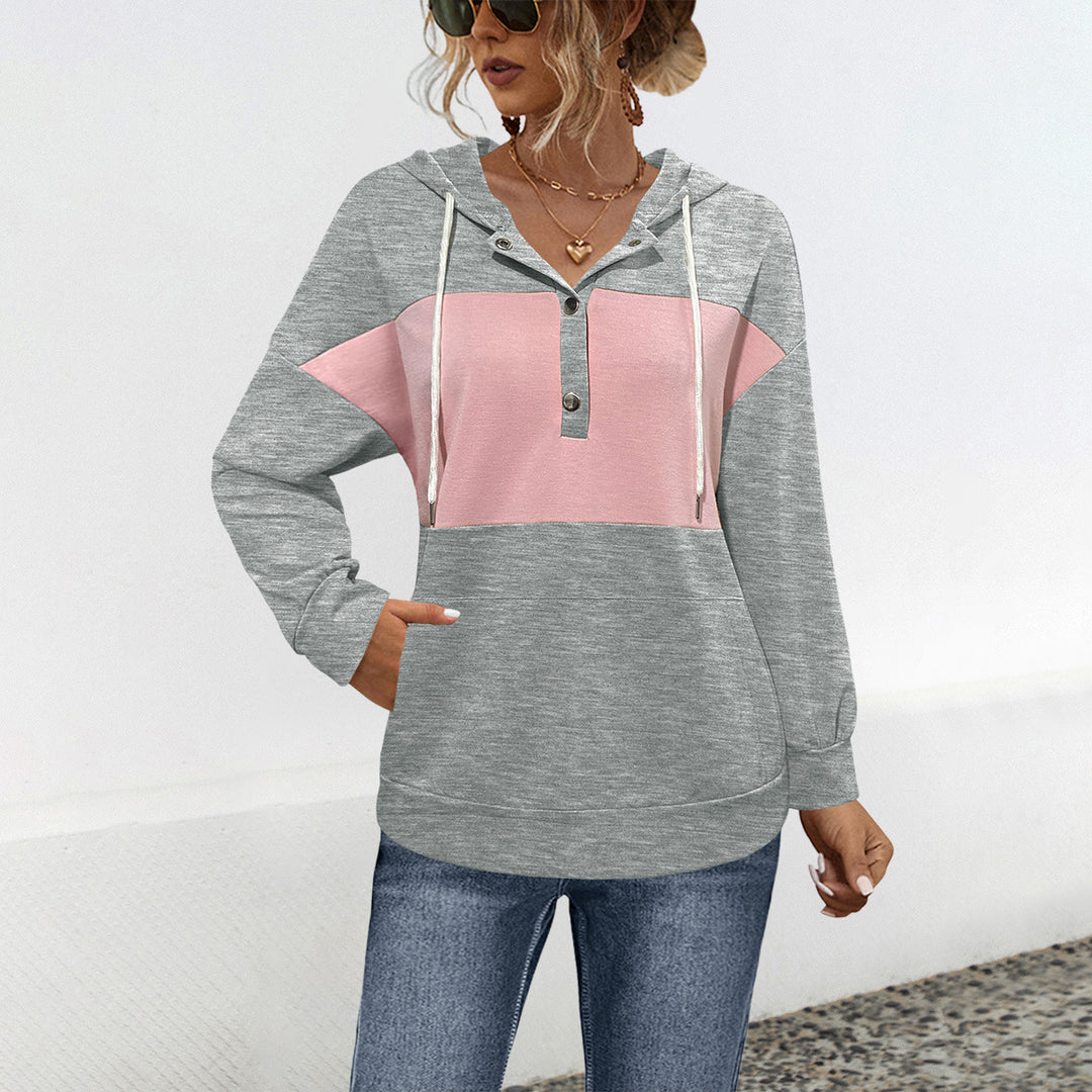 Damen Hoodie mit modischem Farbblock-Design und praktischen Knopfdetails Heidi-Mode