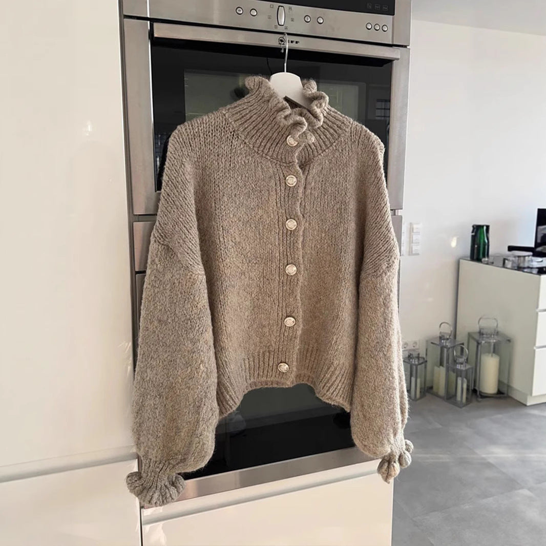 Damen Strickjacke mit modischem Kragen und Knopfdetails Heidi-Mode