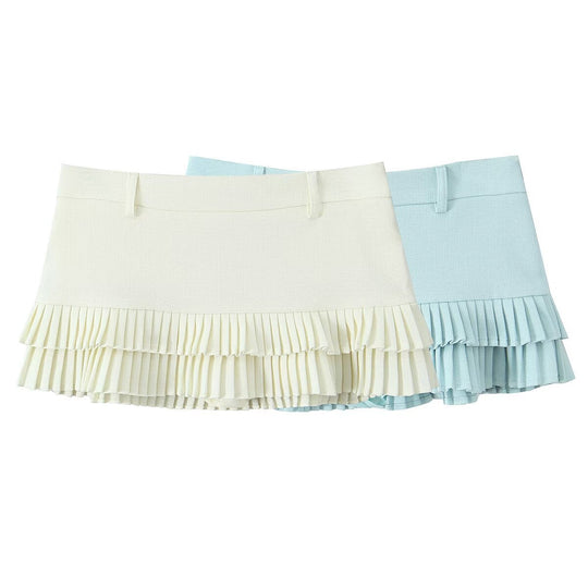 Heidi-Mode | Gestreiftes Kurzarm-T-Shirt Faltenrock mit niedrigem Bund Set