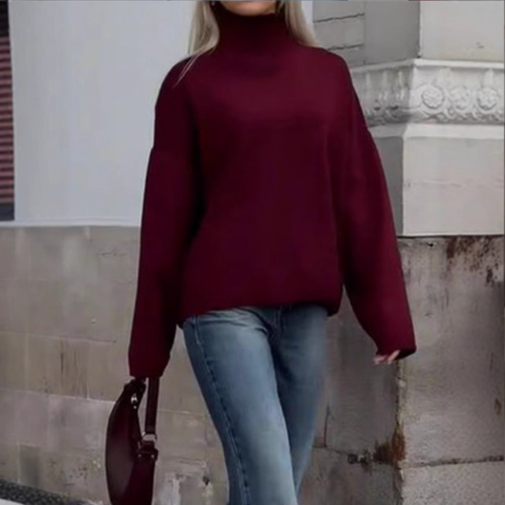 Damen Oversized Strickpullover mit hohem Kragen und lässiger Passform Heidi-Mode
