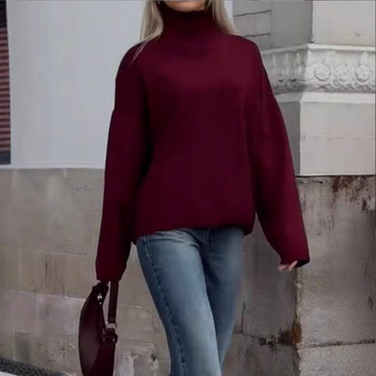 Damen Oversized Strickpullover mit hohem Kragen und lässiger Passform Heidi-Mode