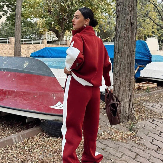 Damen sportliches Fleece-Ensemble mit lässigem Reißverschluss und weitem Schnitt Heidi-Mode