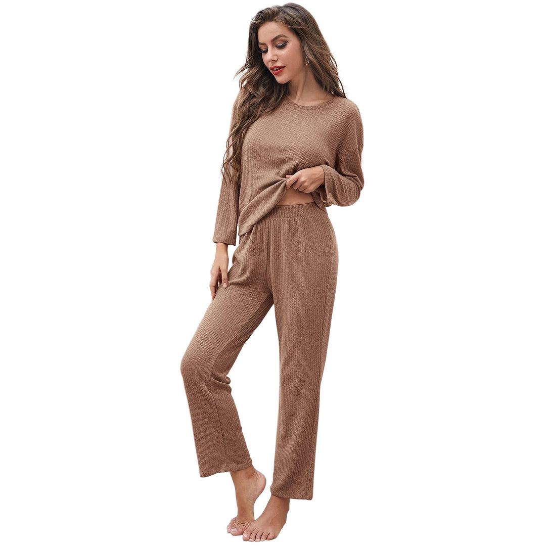 Damen lässiges Langarm-Pyjama-Set mit elastischem Bund und weichem Stoff Heidi-Mode