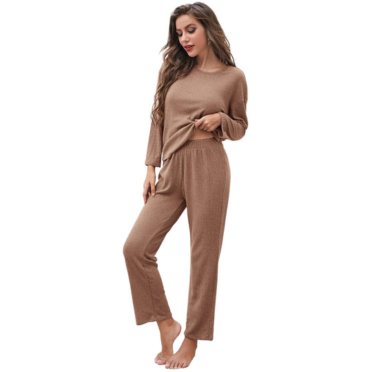Damen lässiges Langarm-Pyjama-Set mit elastischem Bund und weichem Stoff Heidi-Mode