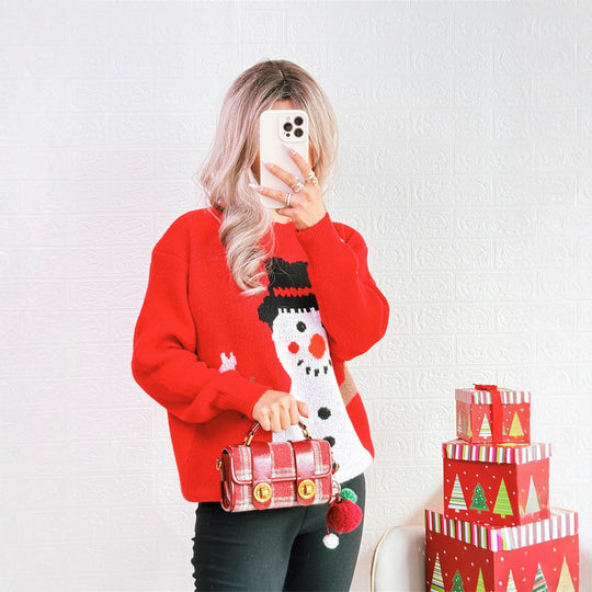 Damen Weihnachts-Pullover mit festlichem Schneemann-Motiv Heidi-Mode