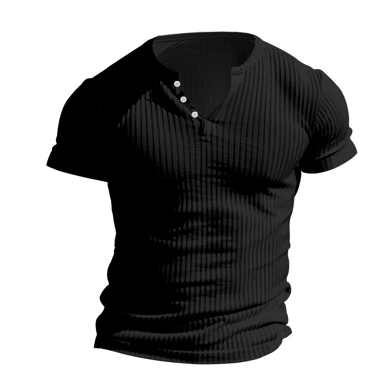Herren elegantes Kurzarmshirt mit strukturiertem Rippdesign und Knopfleiste Heidi-Mode