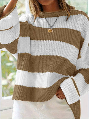 Damen gestreifter Strickpullover mit weitem Schnitt Heidi-Mode