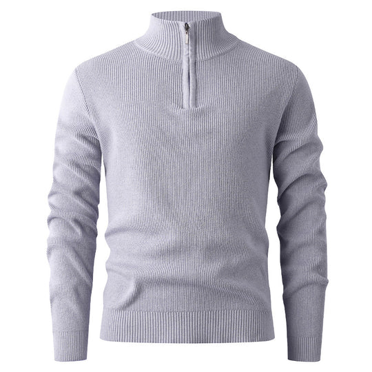 Herren Strickpullover mit halbem Reißverschluss und Rippenstruktur Heidi-Mode