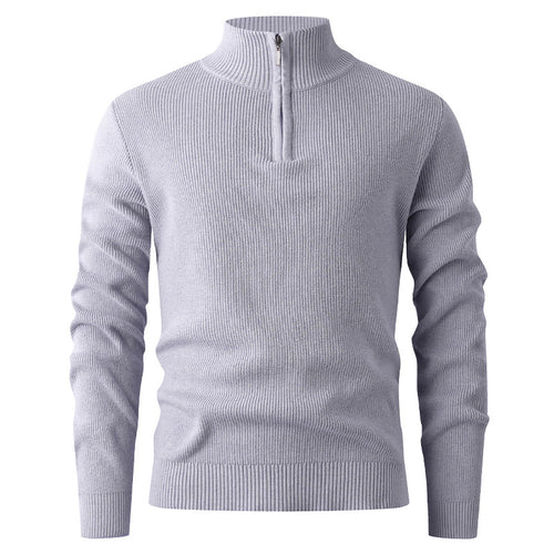 Herren Strickpullover mit halbem Reißverschluss und Rippenstruktur Heidi-Mode