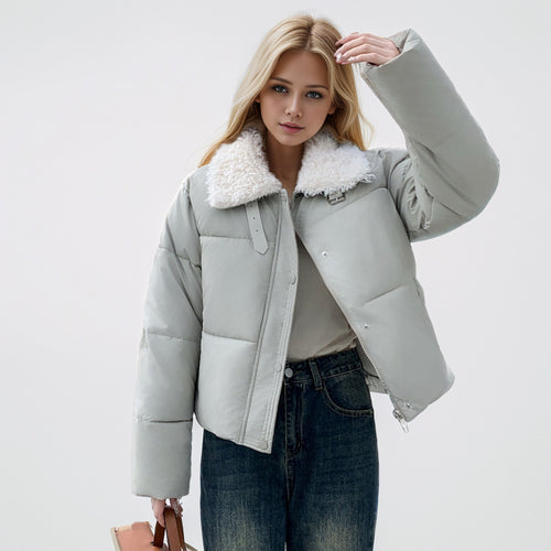 Damen kurze, gefütterte Winterjacke mit elegantem Kunstfellkragen Heidi-Mode