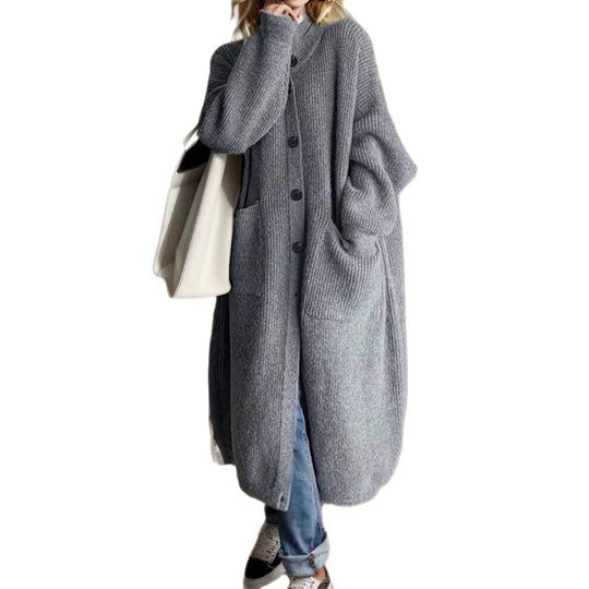 Damen Modische Strickjacke mit großzügigen Taschen und Knopfdetail Heidi-Mode