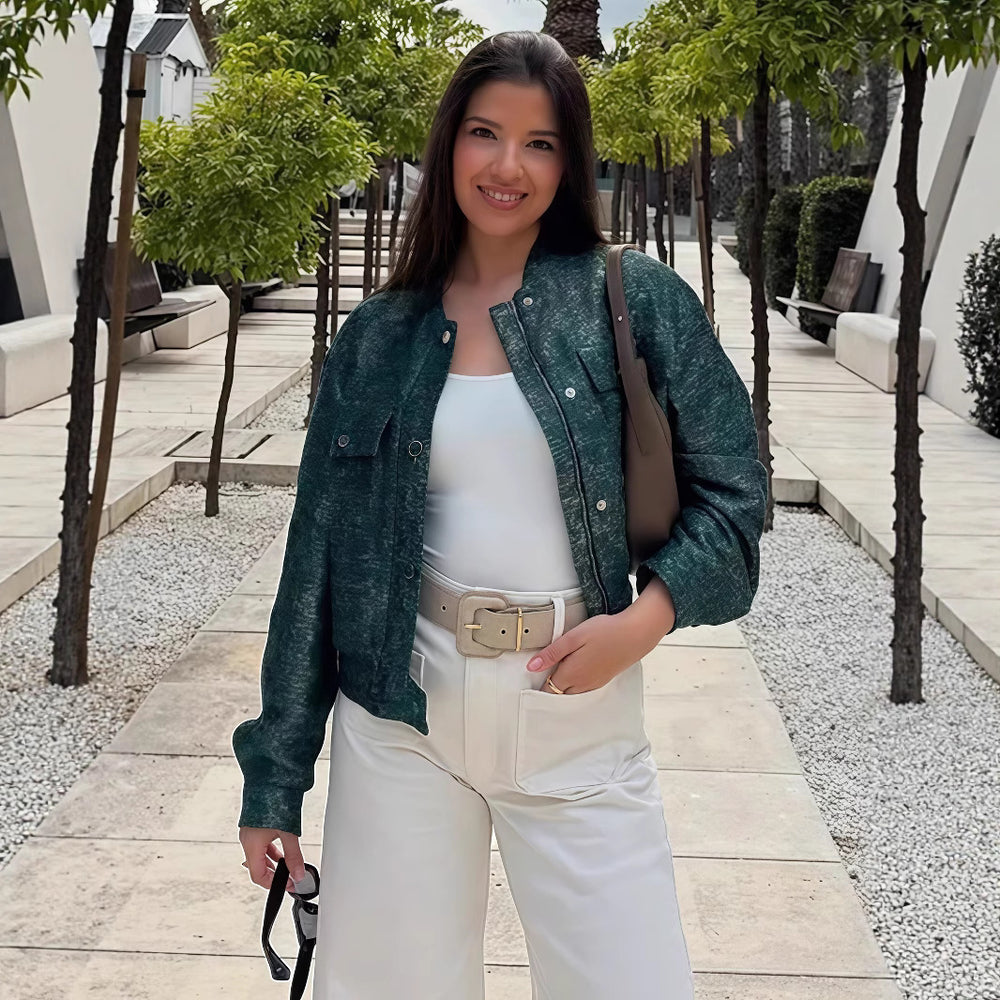 Damen modische Utility-Jacke mit Taschen und Druckknöpfen Heidi-Mode