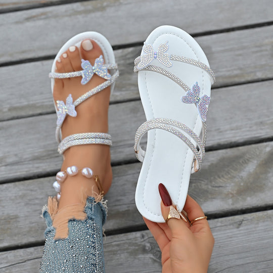 Damen Pantolette mit funkelnden Schmetterlingsakzenten und komfortablem Riemendesign Heidi-Mode