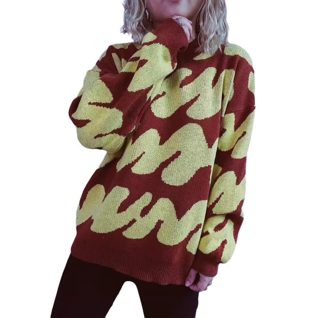 Damen lässiger Pullover mit modernem Farbblockdesign und voluminösen Ärmeln Heidi-Mode