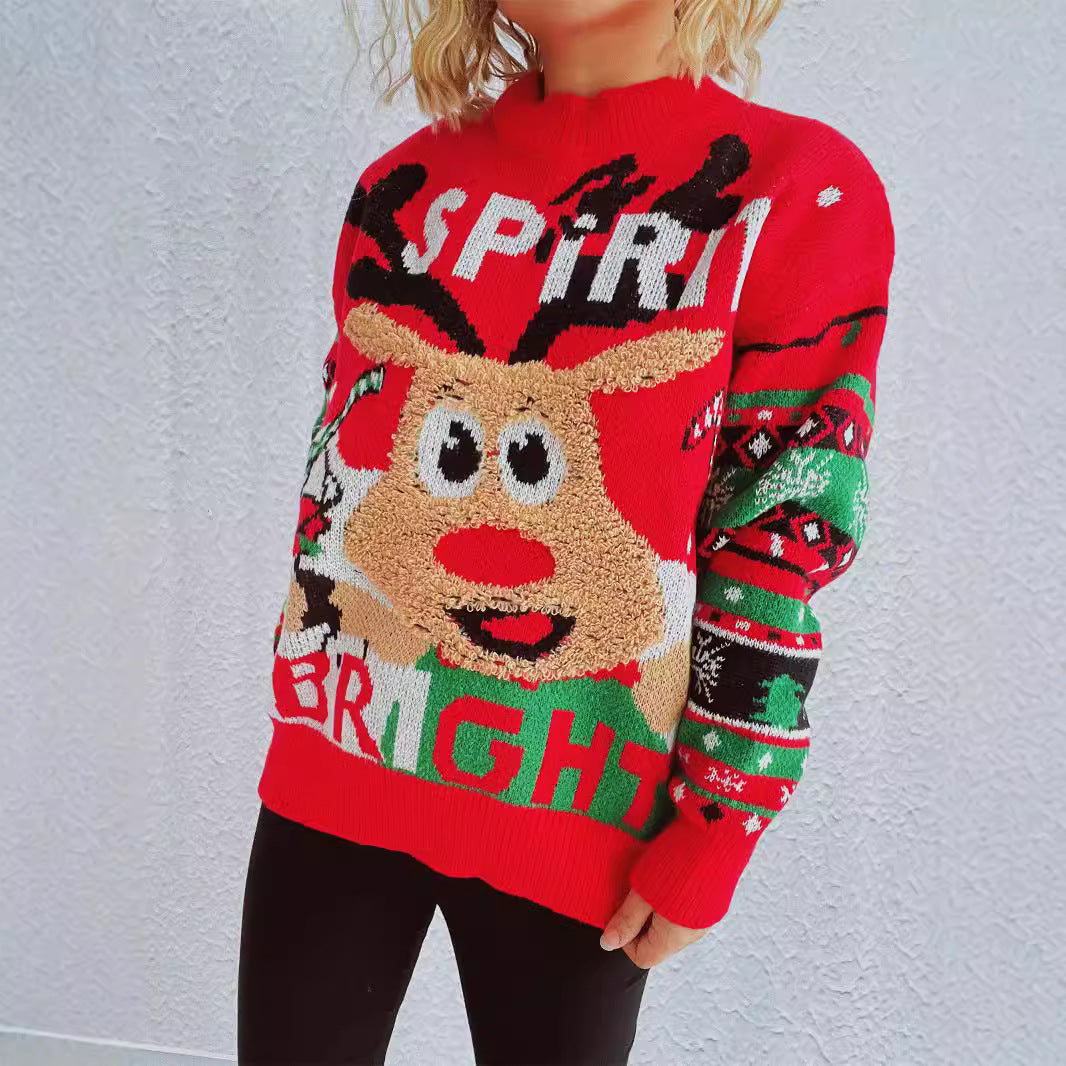 Damen festlicher Pullover mit weihnachtlichem Rentierdesign und lebhaften Farben Heidi-Mode