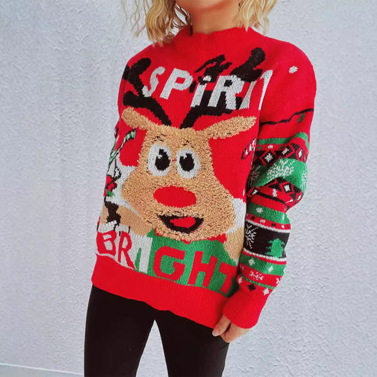 Damen festlicher Pullover mit weihnachtlichem Rentierdesign und lebhaften Farben Heidi-Mode