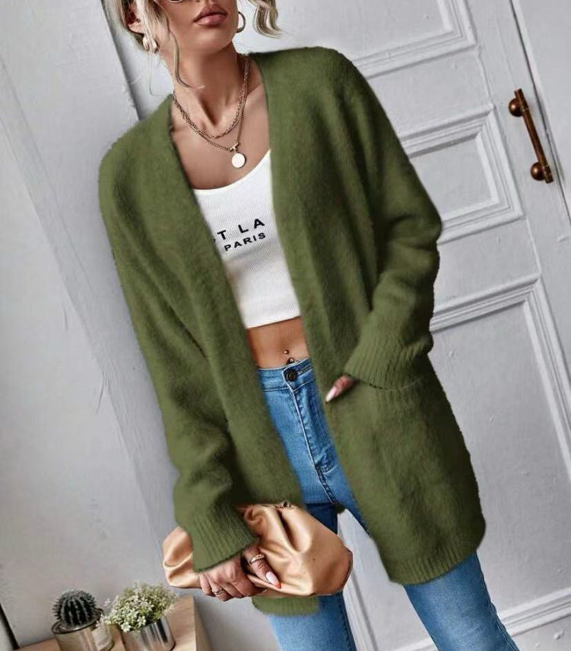 Damen Flauschiger Offener Cardigan aus weichem Material Heidi-Mode