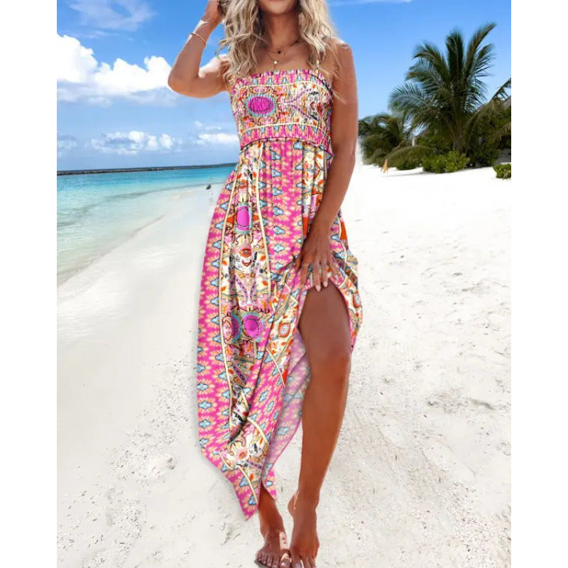 Damen Bohemian Paisleydruck Maxi Kleid mit verstellbaren Trägern Heidi-Mode