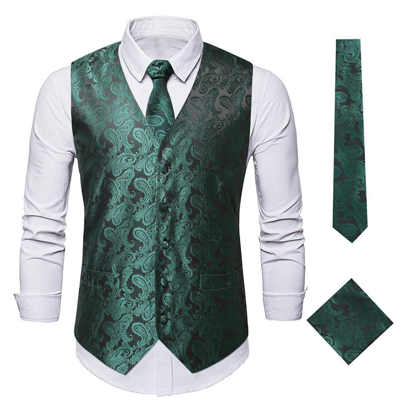 Herren elegante Anzugweste mit eleganten Paisley-Muster und passendem Zubehör Heidi-Mode