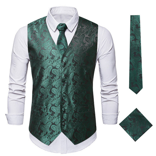 Herren elegante Anzugweste mit eleganten Paisley-Muster und passendem Zubehör Heidi-Mode